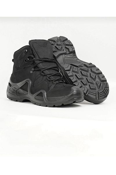 Anıl Ayakkabı Vgl 1492 Men's Black Color Genuine Leather Rubber Non-Slip Sole Waterproof Non-Zipper Military Boots