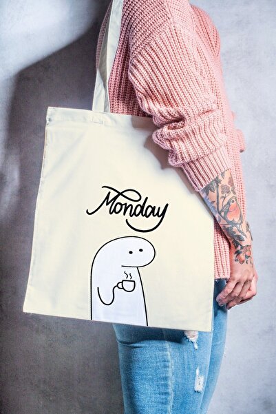 Eylül Design Monday Written Fun Themed Printed Organic a Quality Raw Cloth Ba...