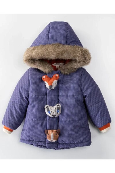 Midimod Unisex 1-5 Years Thick Fleece Hooded Knitted Patterned Coat