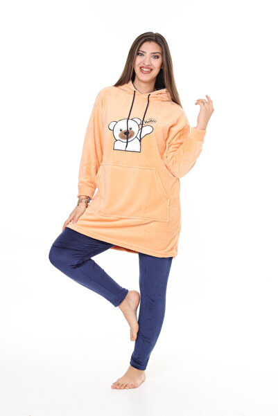 mervemoda Women's Yavruağzı top soft bottom Black tights velvet high quality double set