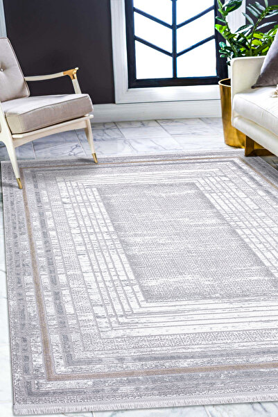 LİNOS HOME SİRİUS COLLECTION Gri Modern Saçaklı Yumuşak Dokuma Makine Halısı ...