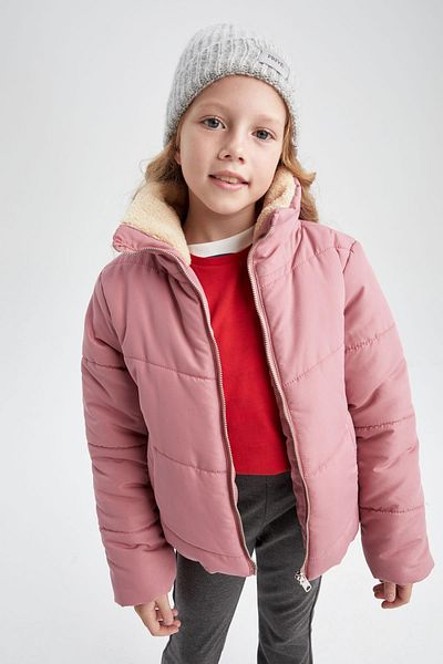 DeFacto Girl's High Collar Plush Lined Puffer Coat