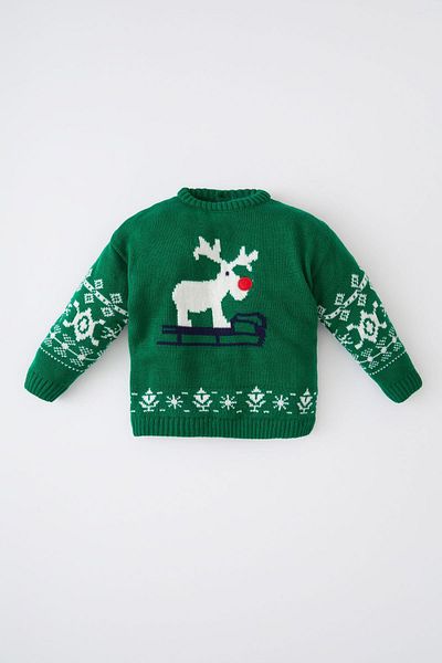 DeFacto Baby Boy Crew Neck Animal Patterned Sweater