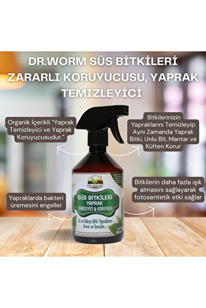Dr.Worm Süs Bitkileri Yaprak Temizleyici Koruyucu (BİT,MANTAR VB)500ml Spreysiz Yedek Şişe