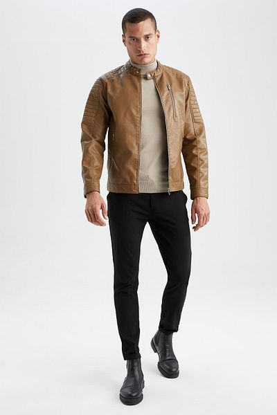 DeFacto Slim Fit Leather Waterproof Faux Leather Jacket