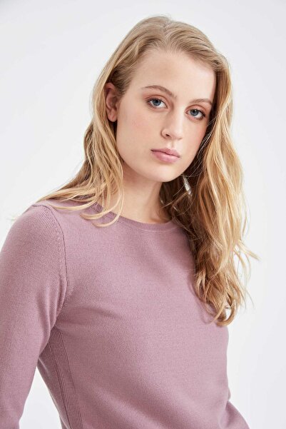 DeFacto Regular Fit Crew Neck Extra Soft Cashmere Textured Basic Knitwear Sweater F7091Az22Wn