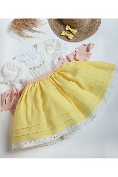 Sema sökücü Sarı Etek Fiyonk Detaylı Doğum Günü Elbisesi
