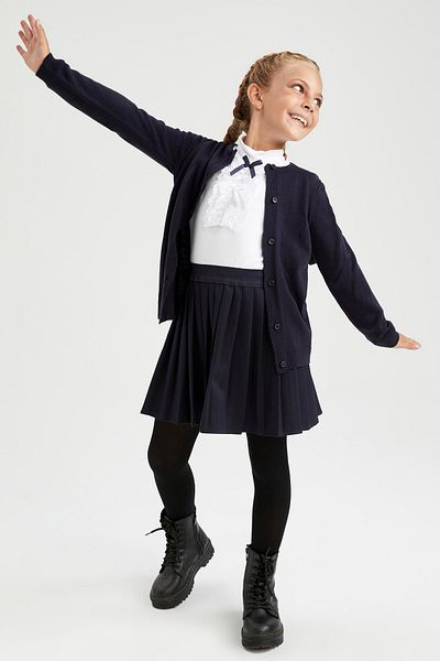 DeFacto Mädchen-Strickjacke „Back to School“ mit Rundhalsausschnitt