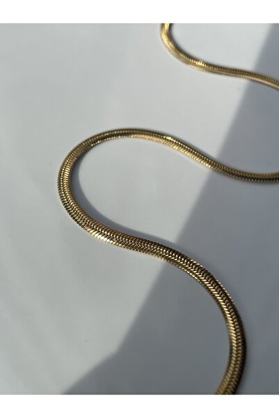 Lavian Accessories Çelik Kararmaz İtalyan Yassı Gold Renk Zincir