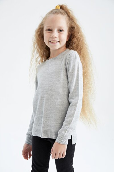 DeFacto Pulover pentru fete, cu croială normală, cu gâtul turnat