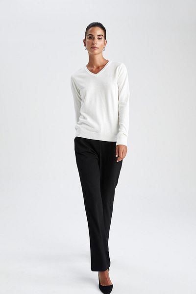 DeFacto Extra weicher, strukturierter Basic-Strickpullover mit V-Ausschnitt F7088az22wn