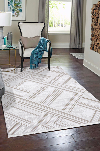 LİNOS HOME SİRİUS COLLECTION Krem Modern Saçaklı Yumuşak Dokuma Makine Halısı...