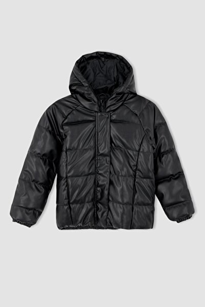 DeFacto Dívčí vodoodpudivý kabát z umělé kůže s kapucí