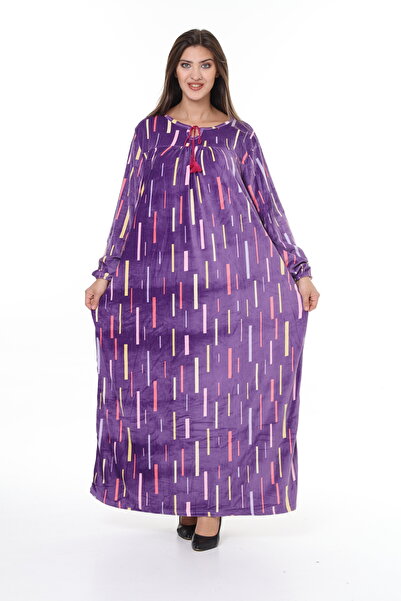 mervemoda Women's Purple plus size velvet dress