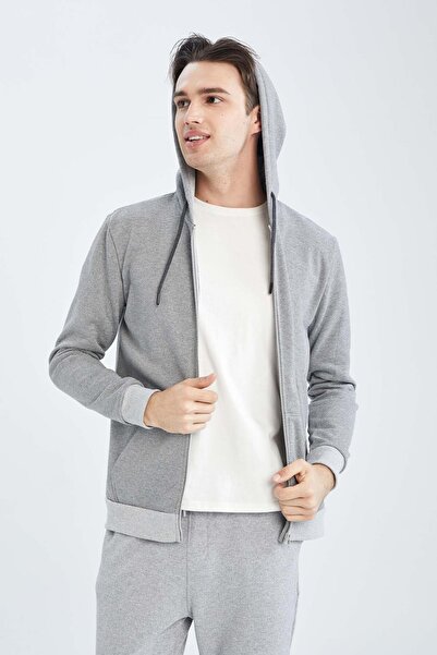 DeFacto Slim Fit Hooded Cardigan with Soft Fuzzy Inside