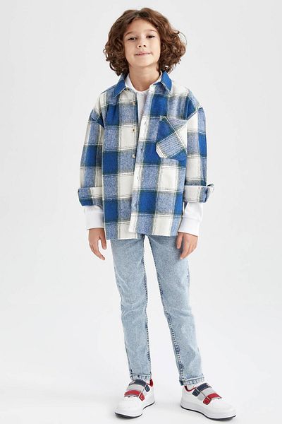 DeFacto Boy's Oversize Fit Long Sleeve Flannel Shirt