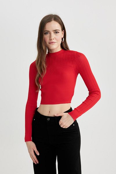 DeFacto Crop Half Turtleneck Red Knitwear Sweater B2491Ax23Wn