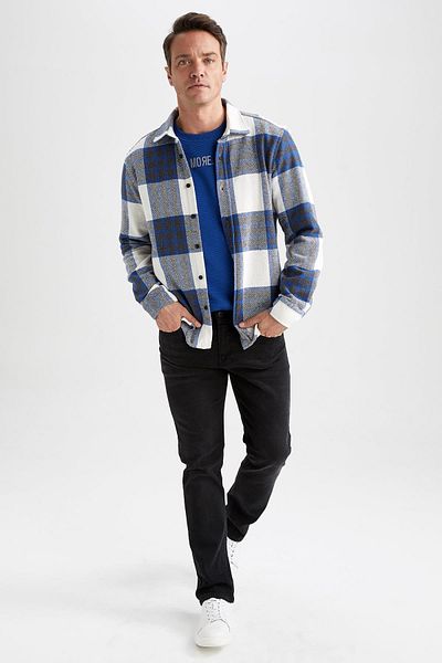 DeFacto Regular Fit Polo Neck Checked Lumberjack Long Sleeve Shirt