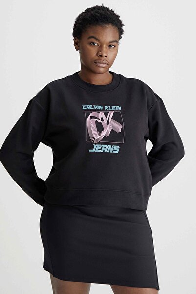 Calvin Klein Kadın Marka Logolu Uzun Kollu Rahat Siyah Sweatshirt J20J222344-BEH