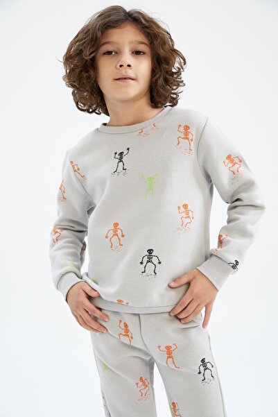 DeFacto Erkek Çocuk Halloween Temalı Bisiklet Yaka Sweatshirt