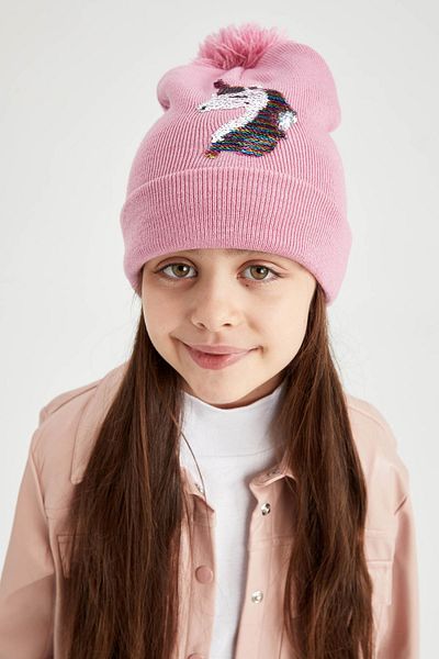 DeFacto Girl's Unicorn Sequined Pompom Knitwear Beret