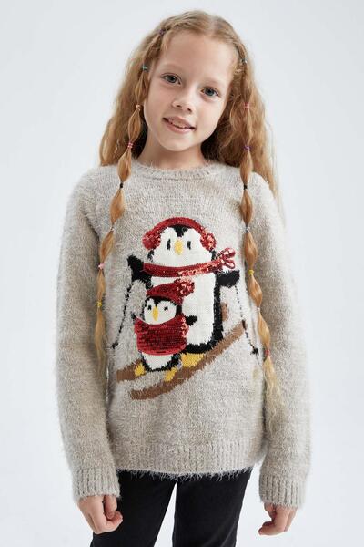 DeFacto Dívčí svetr na krk s motivem nového roku