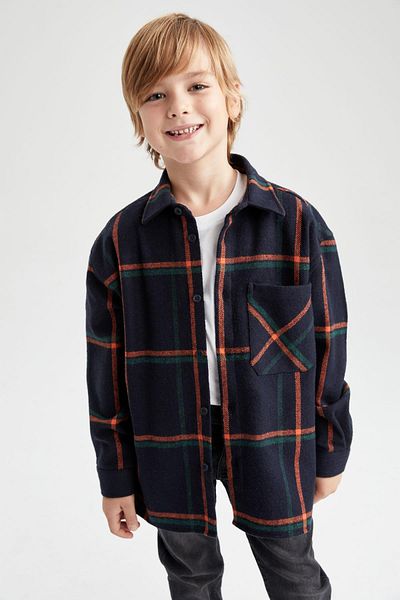 DeFacto Boy's Oversize Long Sleeve Flannel Shirt