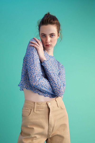 DeFacto Vypasované tričko s dlouhým rukávem se vzorem Crew Neck