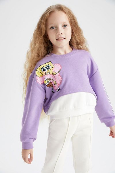 DeFacto Girl's Spongebob Crop Crew Neck Sweatshirt