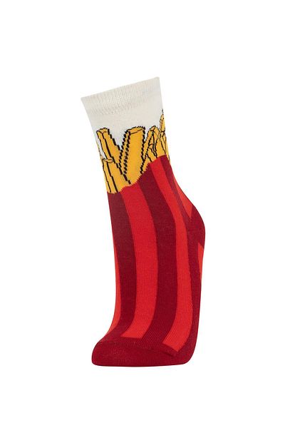 DeFacto Women's Hamburger Printed 2-Piece Cotton Fun Socks