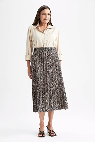 DeFacto Traditional A-Line Patterned Crepe Maxi Pleated Chiffon Skirt
