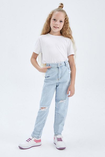 DeFacto Girl's Mom Fit Ripped Jean Pants