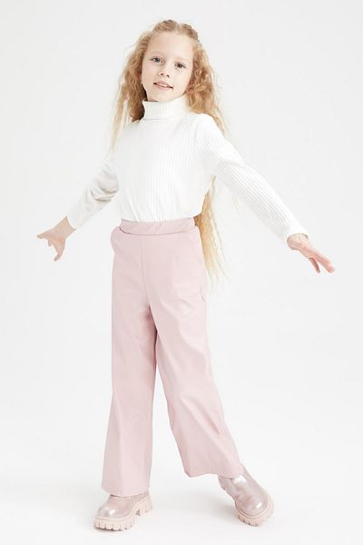DeFacto Girl's Christmas Themed Wide Leg Faux Leather Trousers