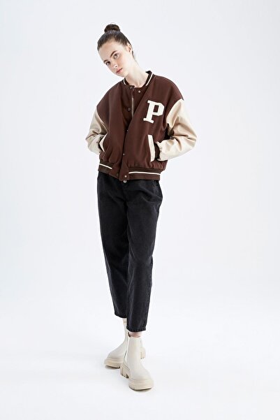 DeFacto Water Repellent Printed College Collar Bomber Jacket Y8120az22wn