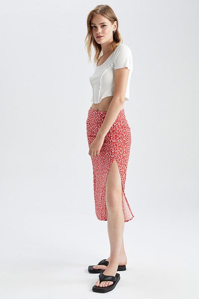 DeFacto Regular Fit Midirock mit Blumenmuster und Schlitz X4116az22sp