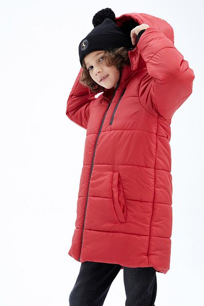 DeFacto Boy's Plush Lined Hooded Long Coat
