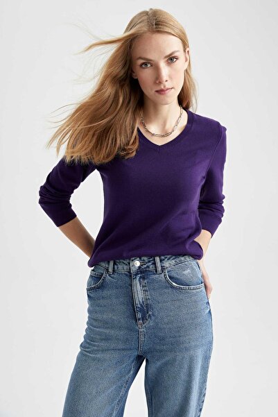DeFacto Regular Fit Basic V-Neck Extra Soft Textured Sweater