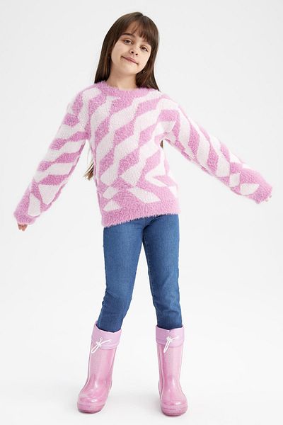 DeFacto Girl's Regular Fit Crew Neck Knitwear Sweater