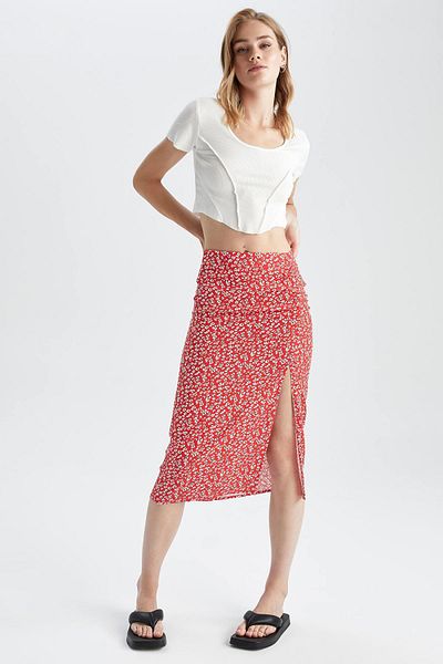 DeFacto Regular Fit Midirock mit Blumenmuster und Schlitz X4116az22sp