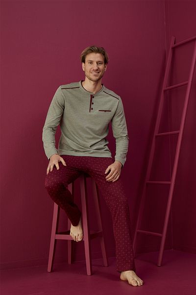 WAYNAP Men's Buttoned Patterned Pajama Set Long Sleeve Waynap 2950