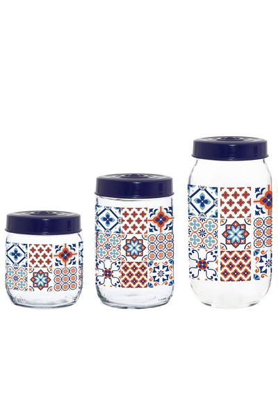 Herevin Mosaic Patterned 3 Size Glass Jar Set