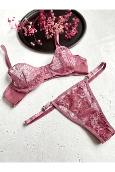 NARIYA Women's Bra Panty Set String Underwear Set Underwire Bra Set Lace Set