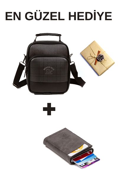 Newish Men's Vegan Leather Cross Hand and Shoulder Bag and Men's Quality Aluminum Mechanism Card Holder Wallet