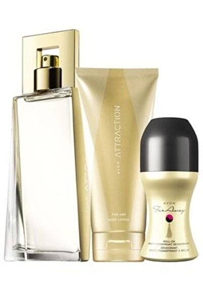 AVON Attraction 50 Ml Kadın Parfüm + Attraction For Her Vücut Losyonu 150 Ml+ Far Away Rollon Seti