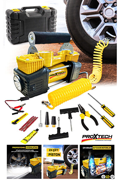 PROXTECH Ağır Hizmet Çift Silindirli 12V 150PSI Taşınabilir ArabaKamyon Bot L...