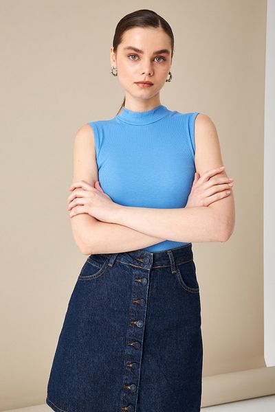Bipantolon Bluză fără mâneci camisole cu nervuri albastre de damă