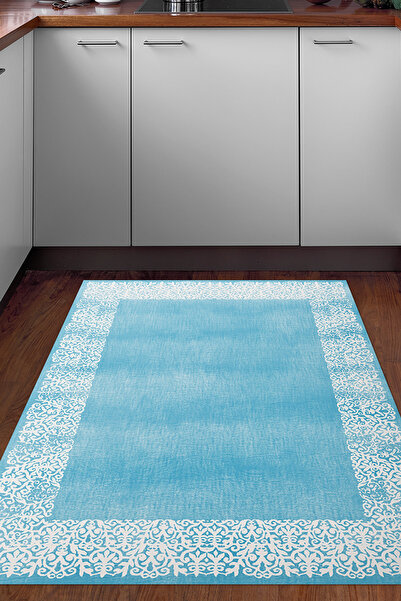 Dekoreko Dijital Mutfak Halısı Trend Keçe Kaymaz Taban Modern Sequoia Mavi
