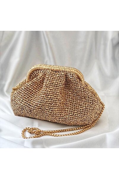Knittingworld Clutch Çanta Işıltılı Çanta Metalik Çanta Örgü Çanta Abiye Çanta