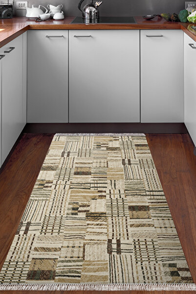 Dekoreko Dijital Mutfak Halısı Star Pamuk Kaymaz Taban Saçaklı Modern Harper ...