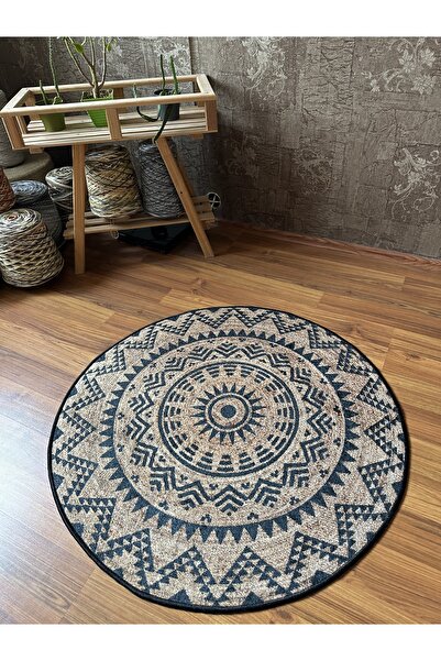 DECORİST YUVARLAK RUSTİK DESENLİ KAYMAZ ÖZELLİKLİ DOKUMA TABAN YIKANABİLİR Kİ...